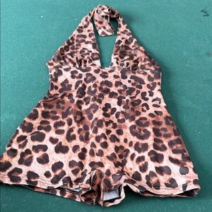 SHEIN Brown Animal Print Kids Romper